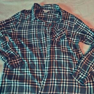 Christopher&Banks Black White Plaid Button Down Shirt Sz XL Winter Western Fall
